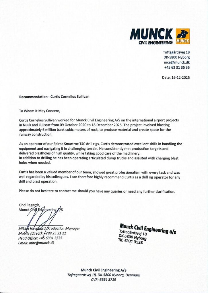 Curtis Sullivan, Munck Civil Engineering Recommendation